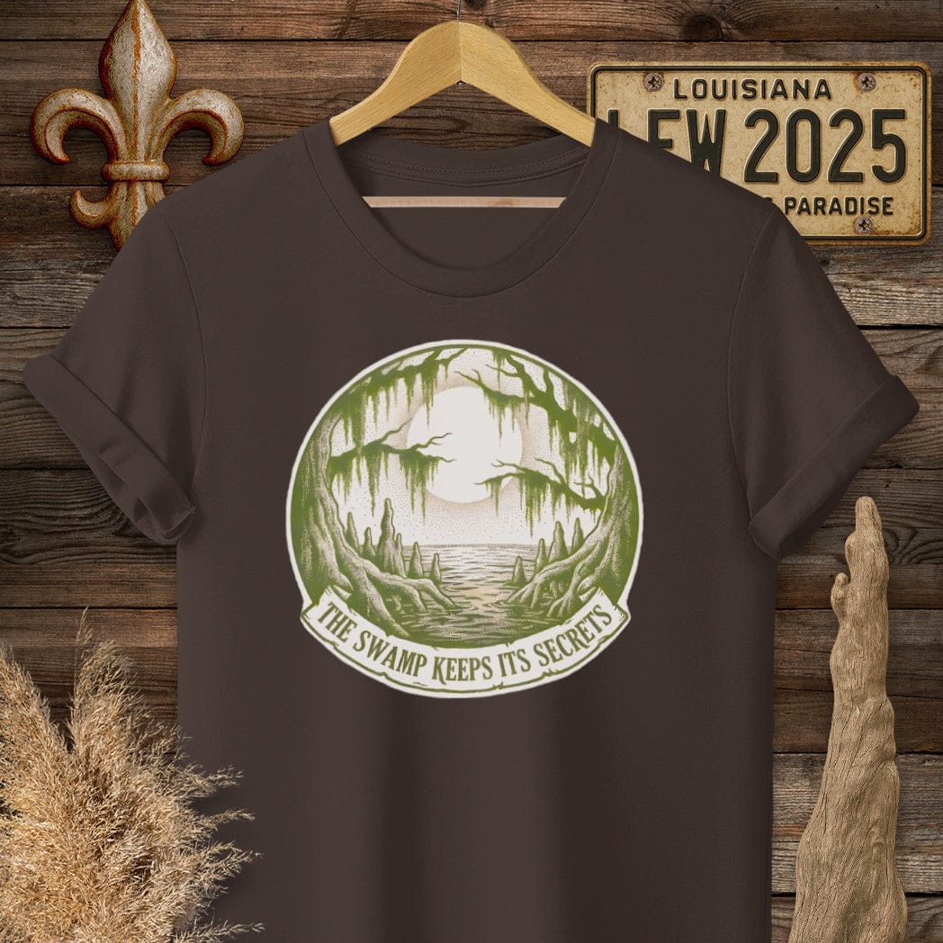 S / Dark Chocolate Louisiana Swamp Secrets T-Shirt by Laissez Faire Wear