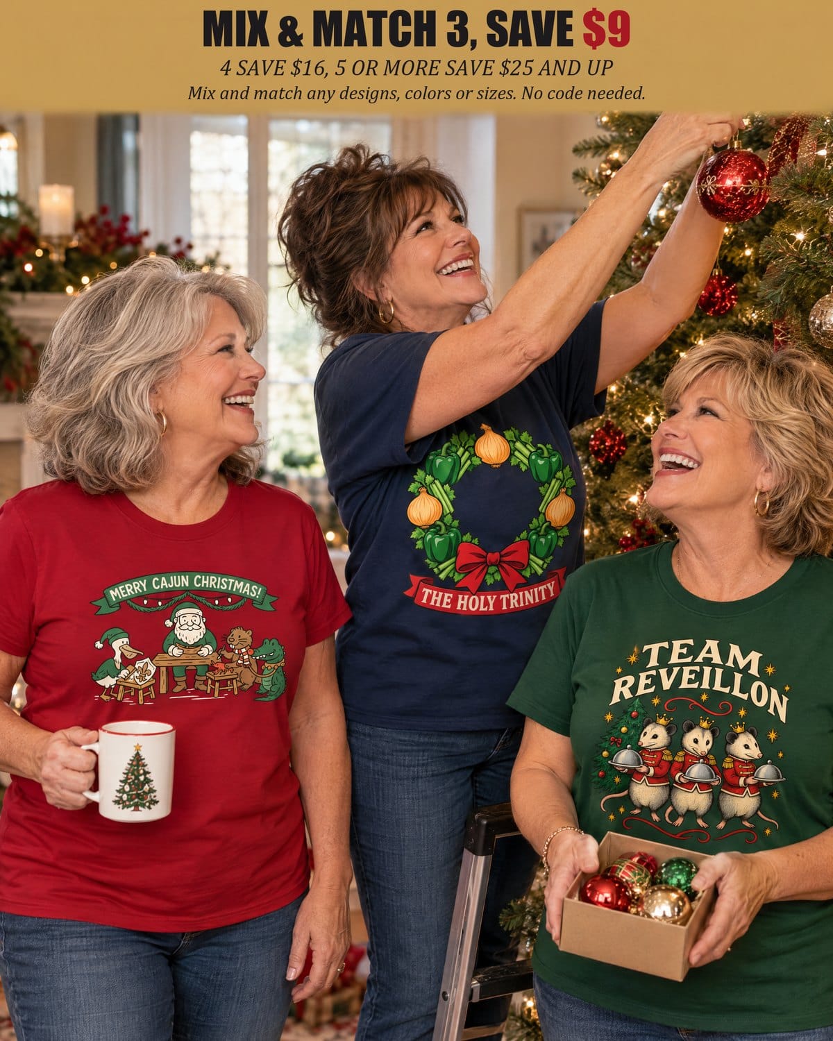 The Lagniappe Bundle: buy 3 shirts and save $9, no code needed