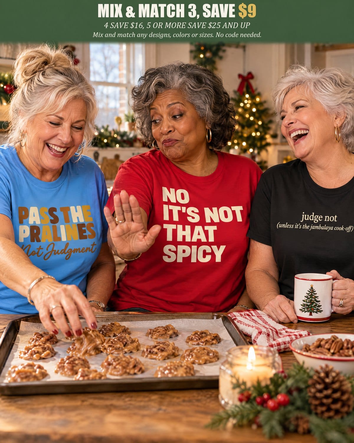 The Lagniappe Bundle: buy 3 shirts and save $9, no code needed