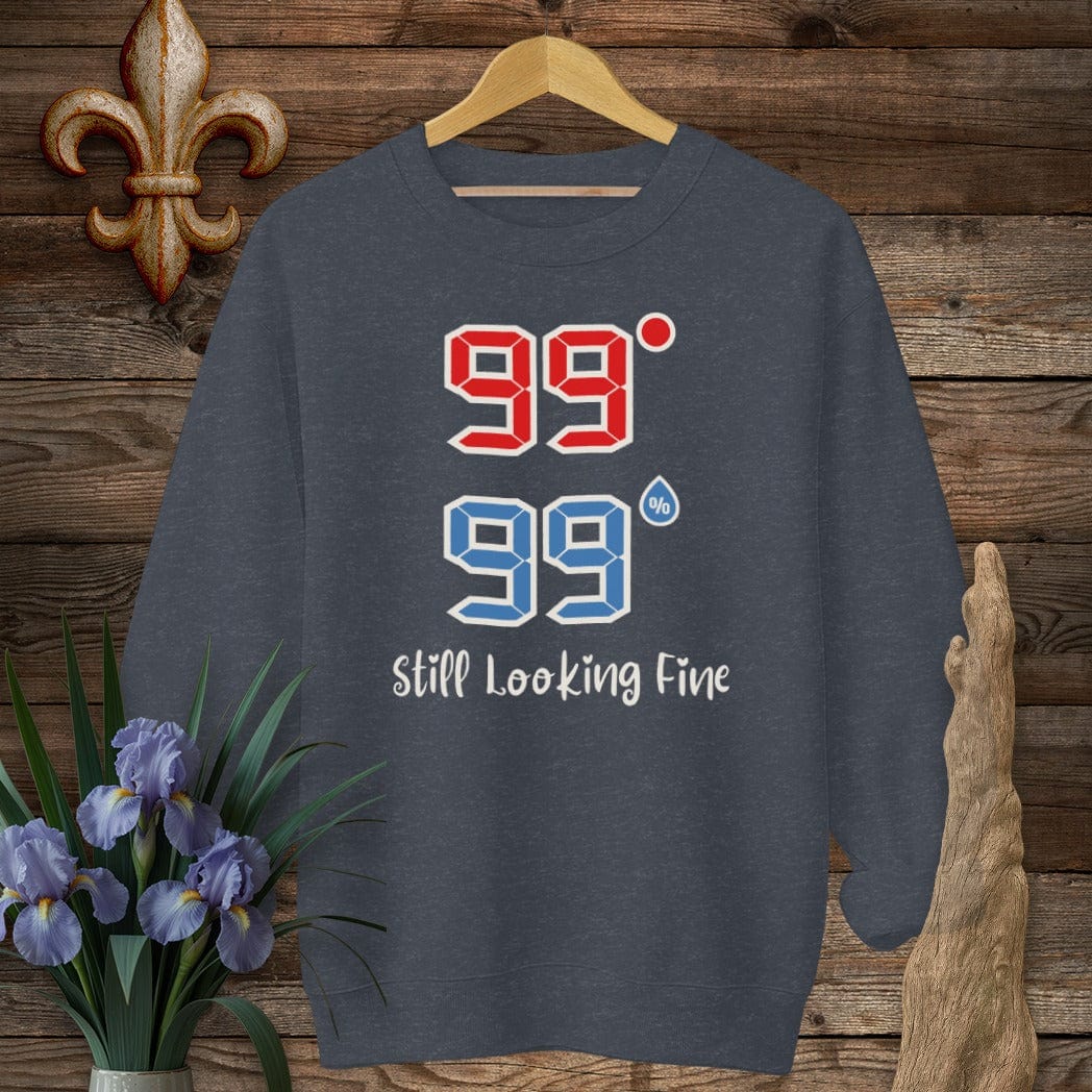 S / Heather Sport Dark Navy Louisiana 99 | 99 Still Looking Fine Sweatshirt by Laissez Faire Wear