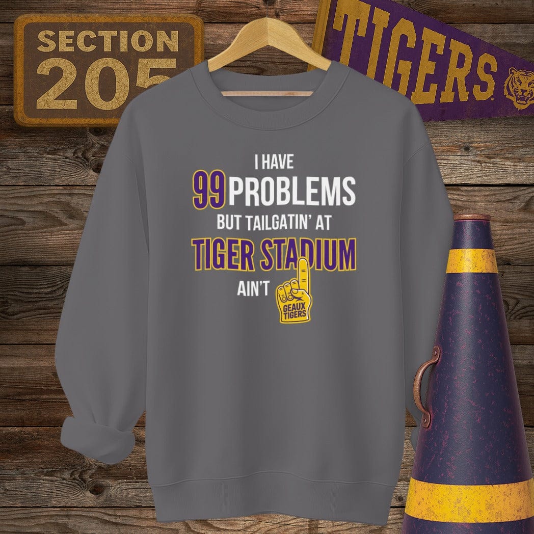 S / Charcoal Louisiana 99 Problems...Tiger Stadium Sweatshirt by Laissez Faire Wear