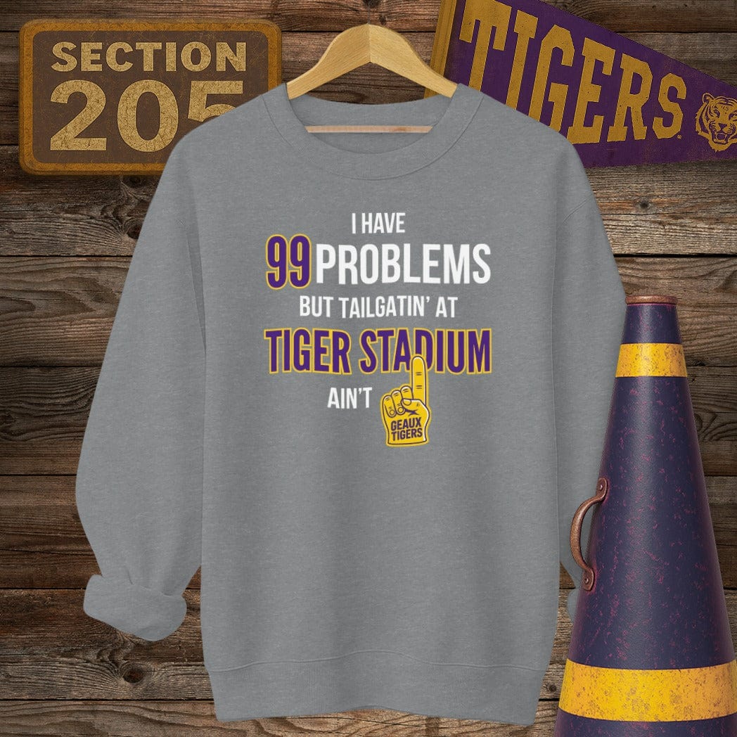 S / Graphite Heather Louisiana 99 Problems...Tiger Stadium Sweatshirt by Laissez Faire Wear