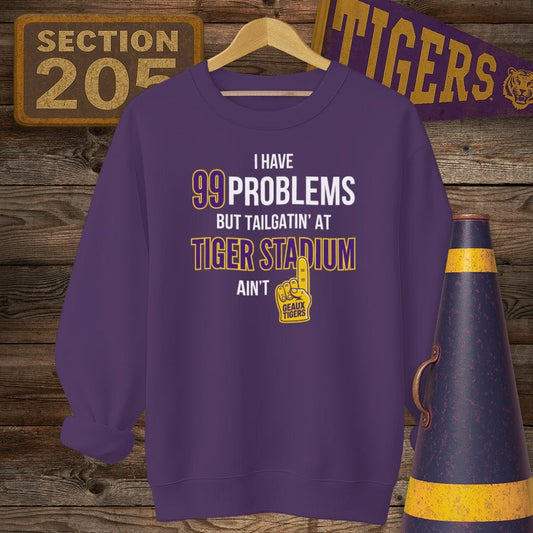 S / Purple Louisiana 99 Problems...Tiger Stadium Sweatshirt by Laissez Faire Wear
