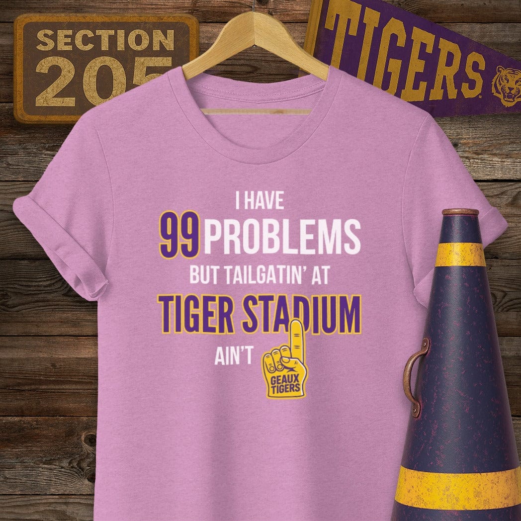 S / Heather Radiant Orchid Louisiana 99 Problems...Tiger Stadium T-Shirt by Laissez Faire Wear