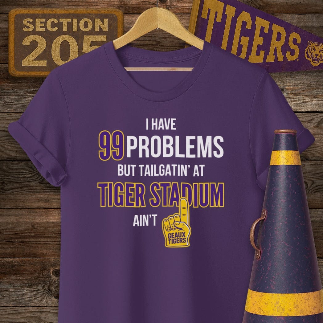S / Purple Louisiana 99 Problems...Tiger Stadium T-Shirt by Laissez Faire Wear