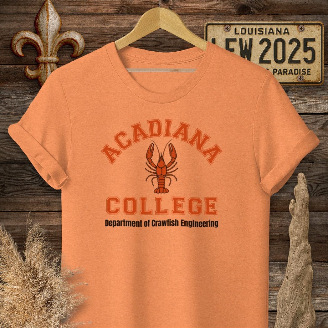 S / Heather Orange Louisiana Acadiana College - Dept of Crawfish Engineering T-Shirt by Laissez Faire Wear