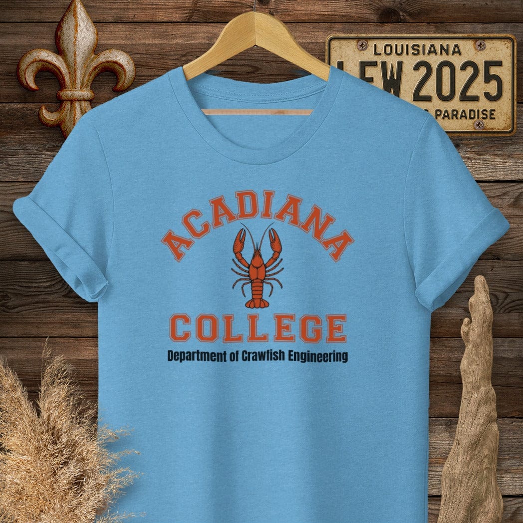 S / Heather Sapphire Louisiana Acadiana College - Dept of Crawfish Engineering T-Shirt by Laissez Faire Wear