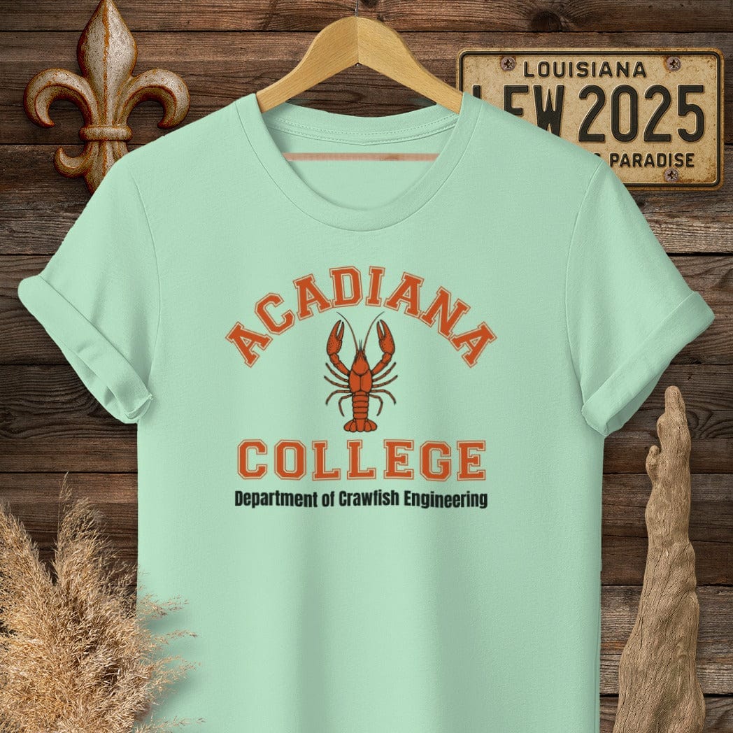 S / Mint Green Louisiana Acadiana College - Dept of Crawfish Engineering T-Shirt by Laissez Faire Wear
