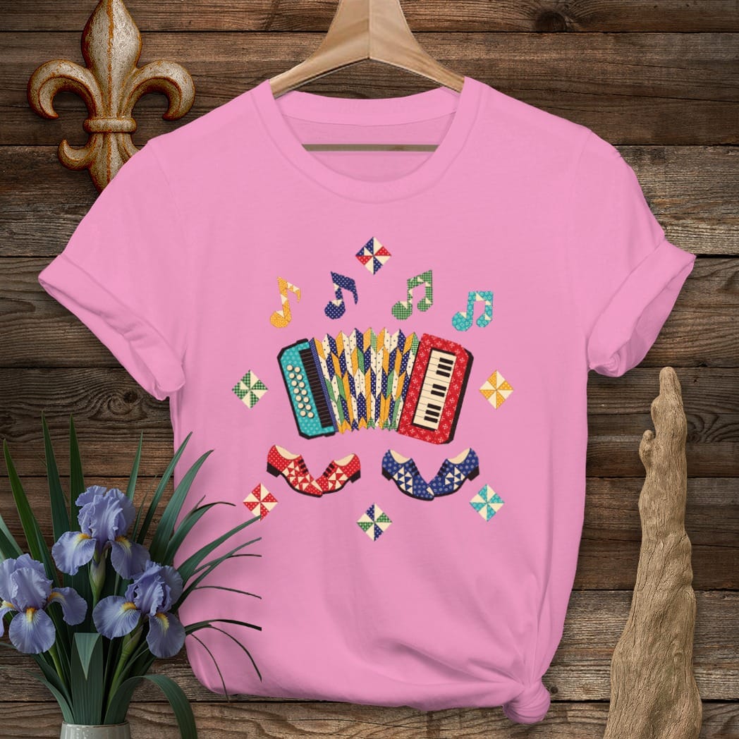 S / Azalea Louisiana Accordion Quilt Dance T-Shirt by Laissez Faire Wear