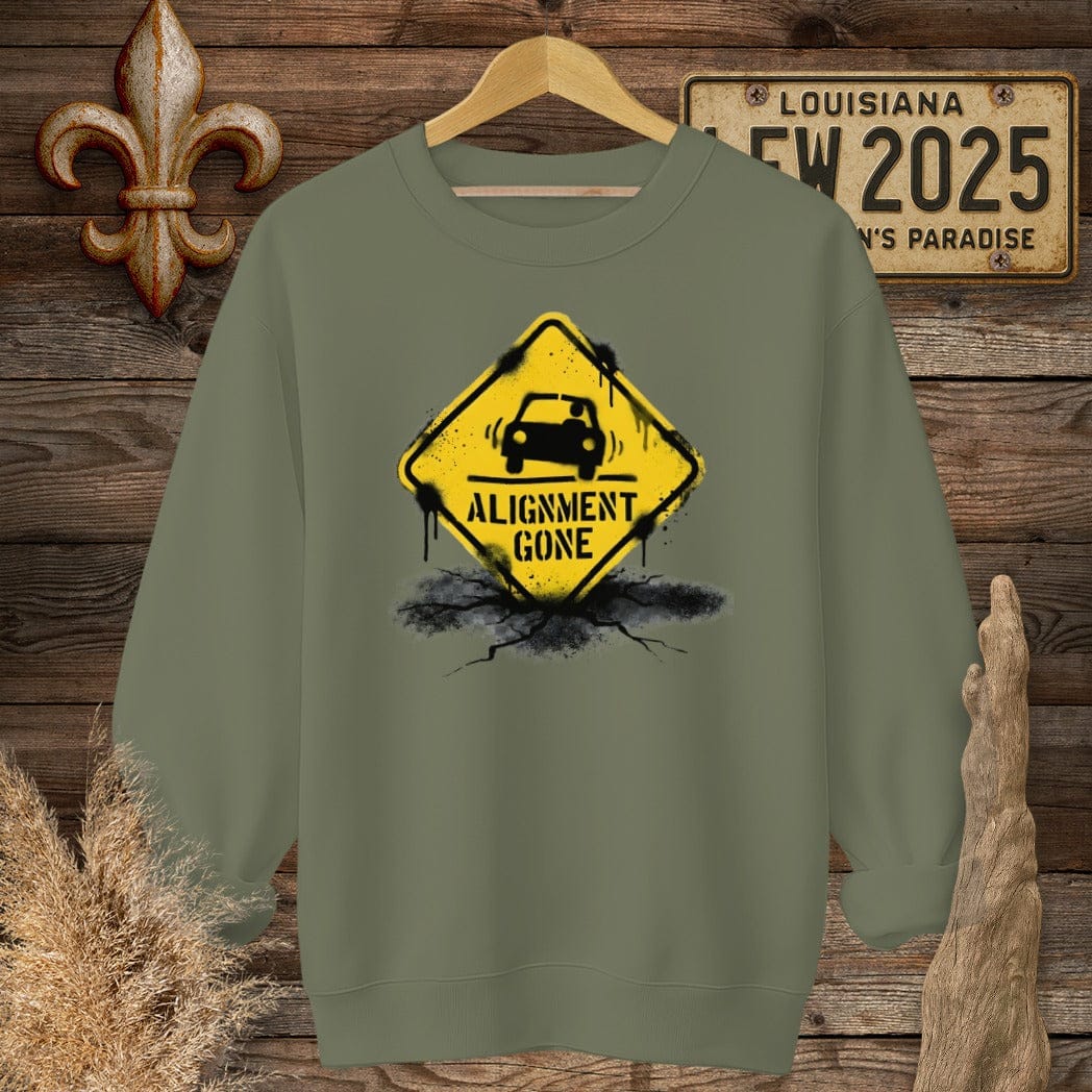 S / Military Green Louisiana Alignment Gone Sweatshirt by Laissez Faire Wear