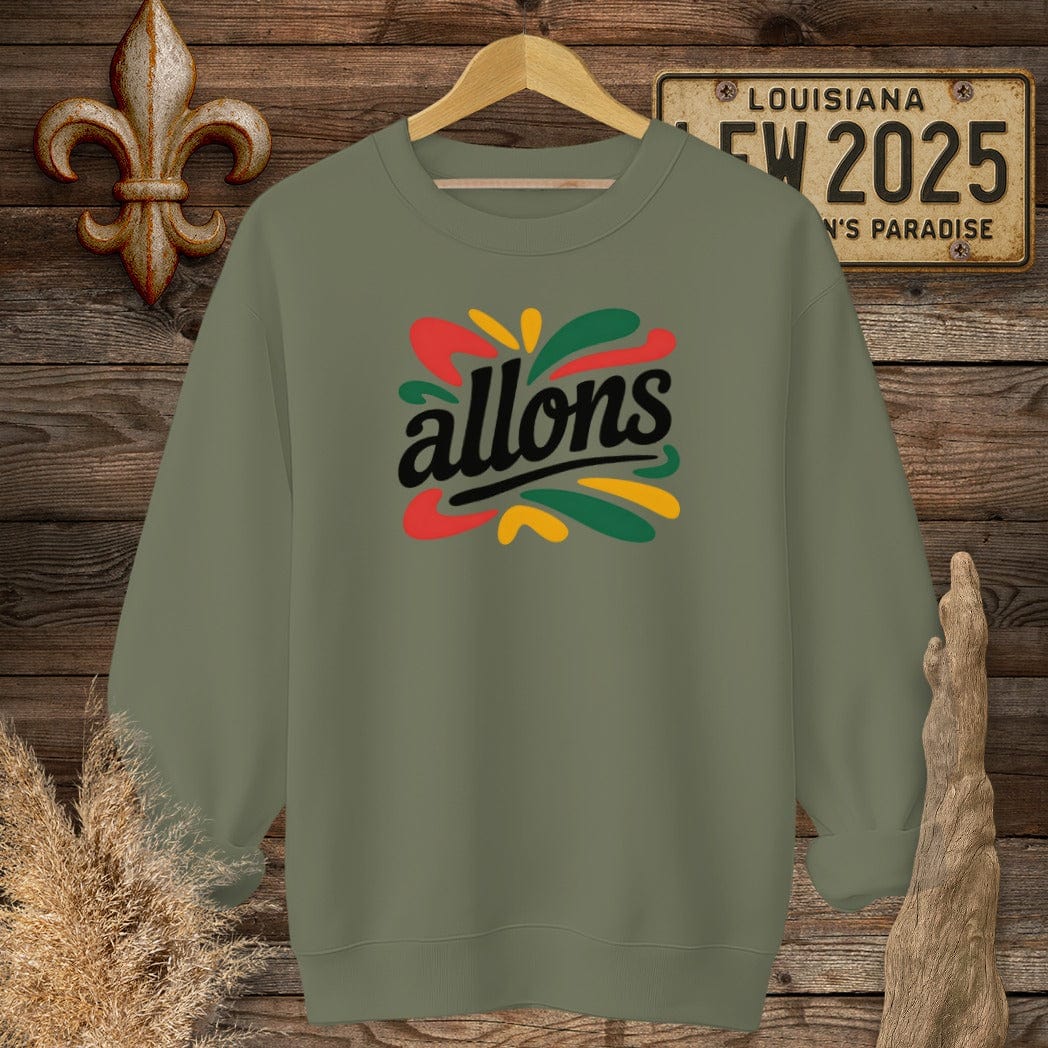 S / Military Green Louisiana Allons Cajun French Sweatshirt by Laissez Faire Wear