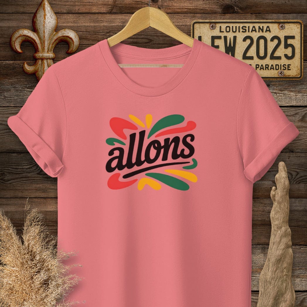 S / Coral Silk Louisiana Allons Cajun French T-Shirt by Laissez Faire Wear