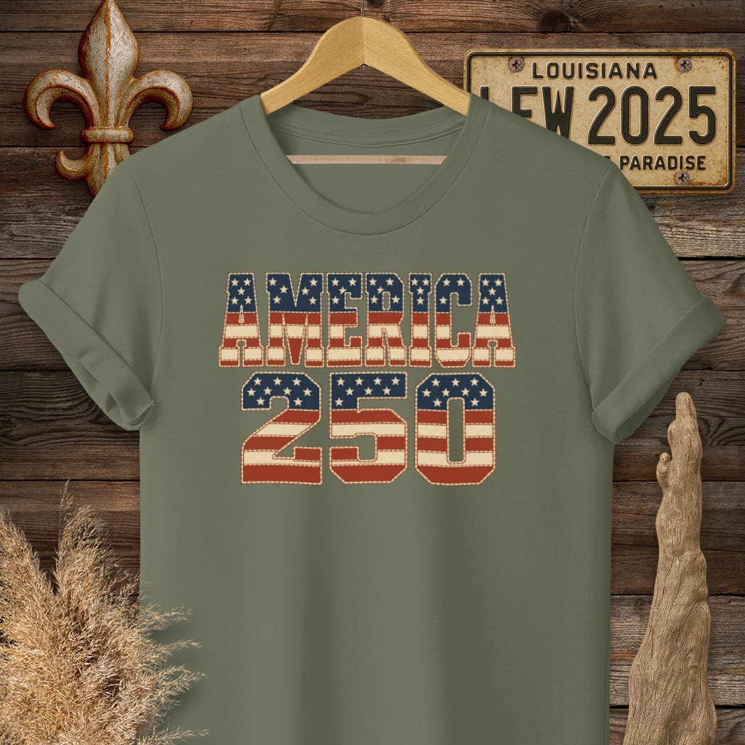S / Military Green Louisiana America 250 T-Shirt by Laissez Faire Wear