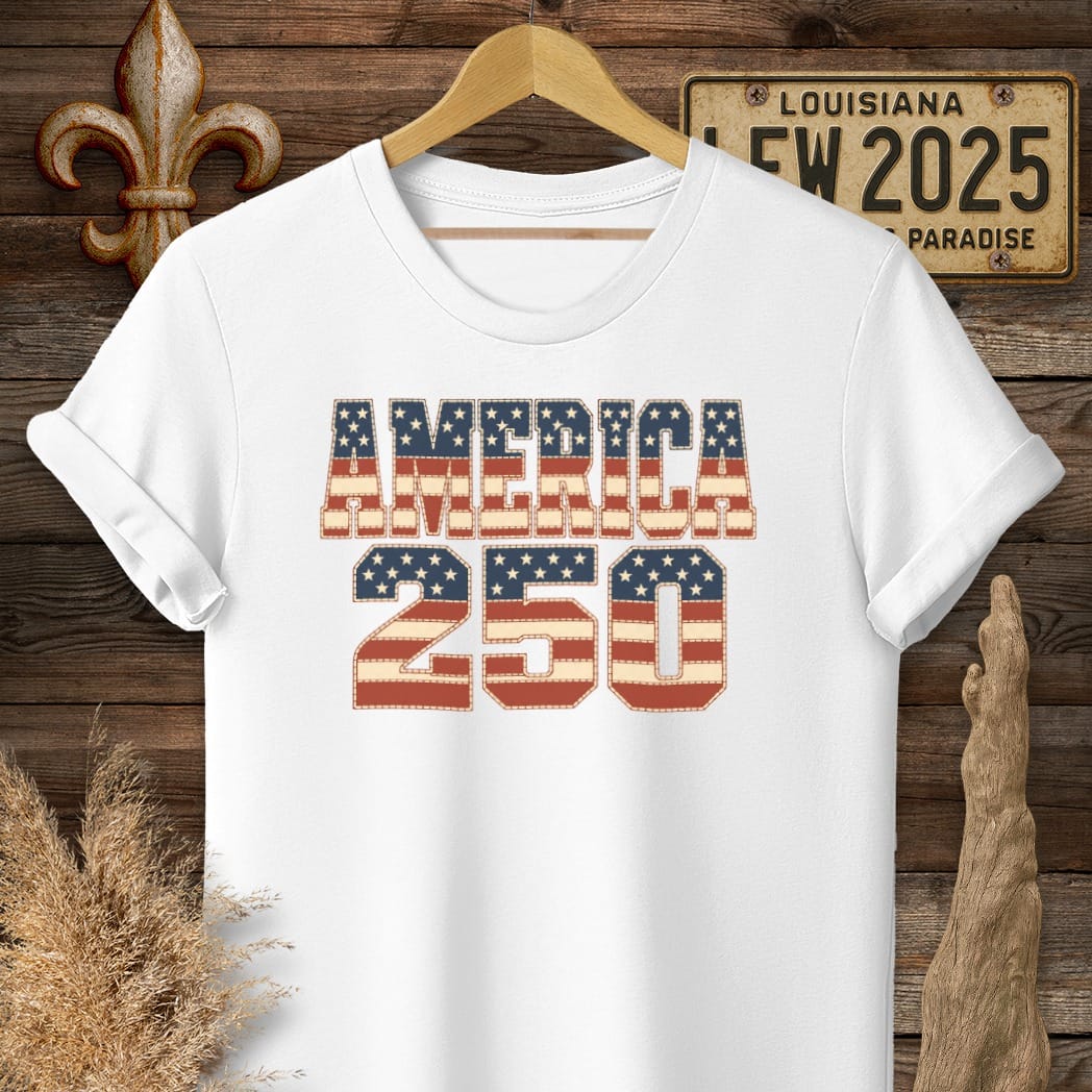 S / White Louisiana America 250 T-Shirt by Laissez Faire Wear