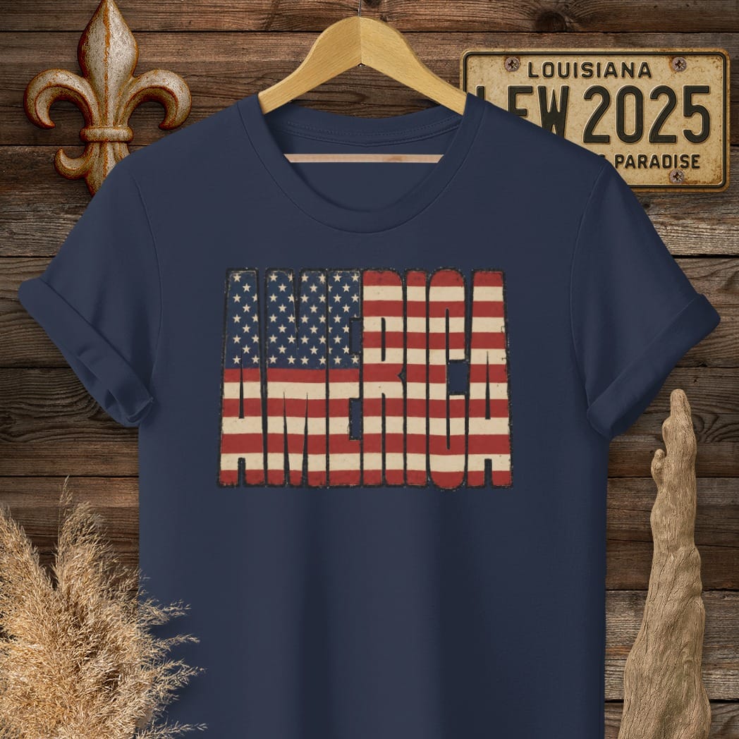 S / Navy Louisiana America T-Shirt by Laissez Faire Wear