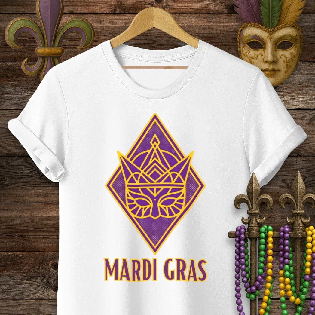 S / White Louisiana Art Deco Mardi Gras T-Shirt by Laissez Faire Wear