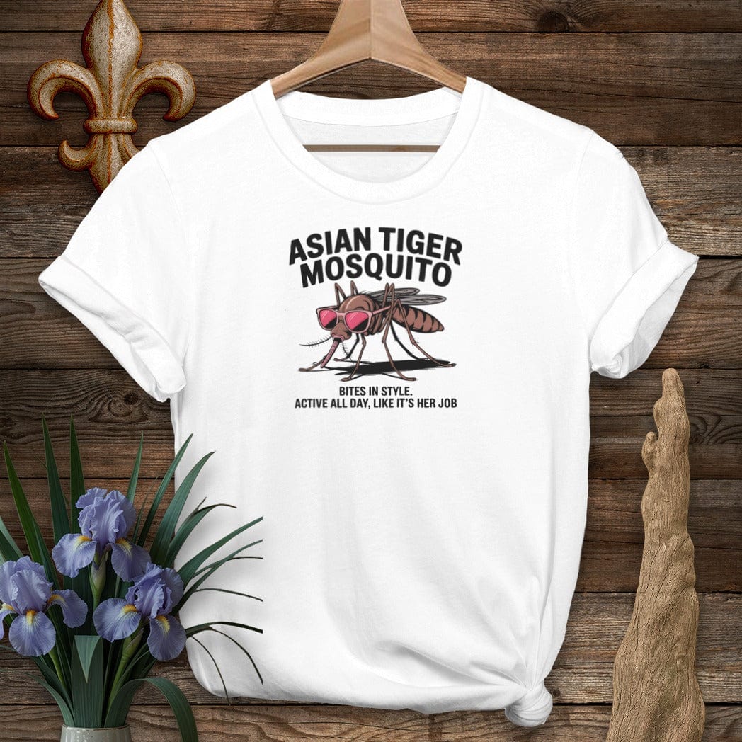S / White Louisiana Asian Tiger Mosquito T-Shirt by Laissez Faire Wear
