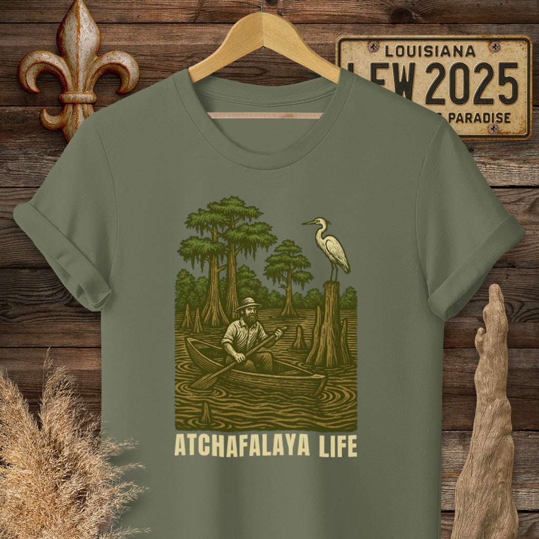 S / Military Green Louisiana Atchafalaya Life T-Shirt by Laissez Faire Wear