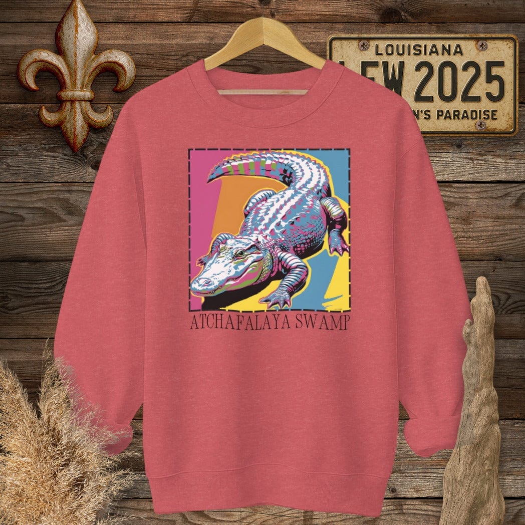 S / Heather Scarlet Red Louisiana Atchafalaya Swamp Sweatshirt by Laissez Faire Wear