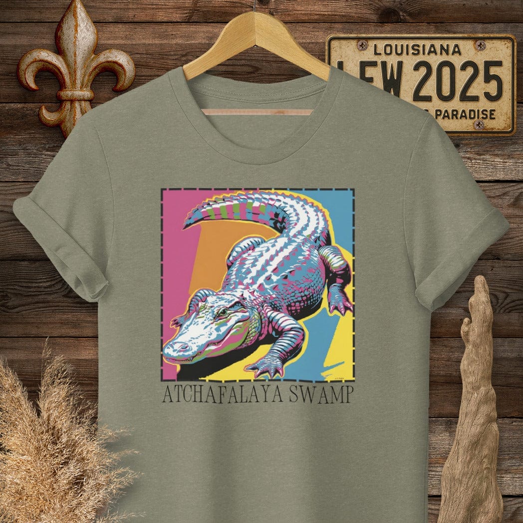 S / Heather Military Green Louisiana Atchafalaya Swamp T-Shirt by Laissez Faire Wear