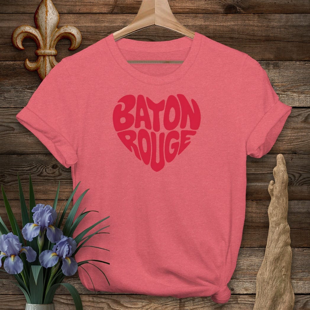 S / Heather Red Louisiana Baton Rouge Heart T-Shirt by Laissez Faire Wear