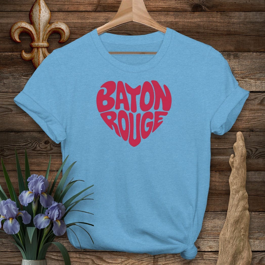 S / Heather Sapphire Louisiana Baton Rouge Heart T-Shirt by Laissez Faire Wear