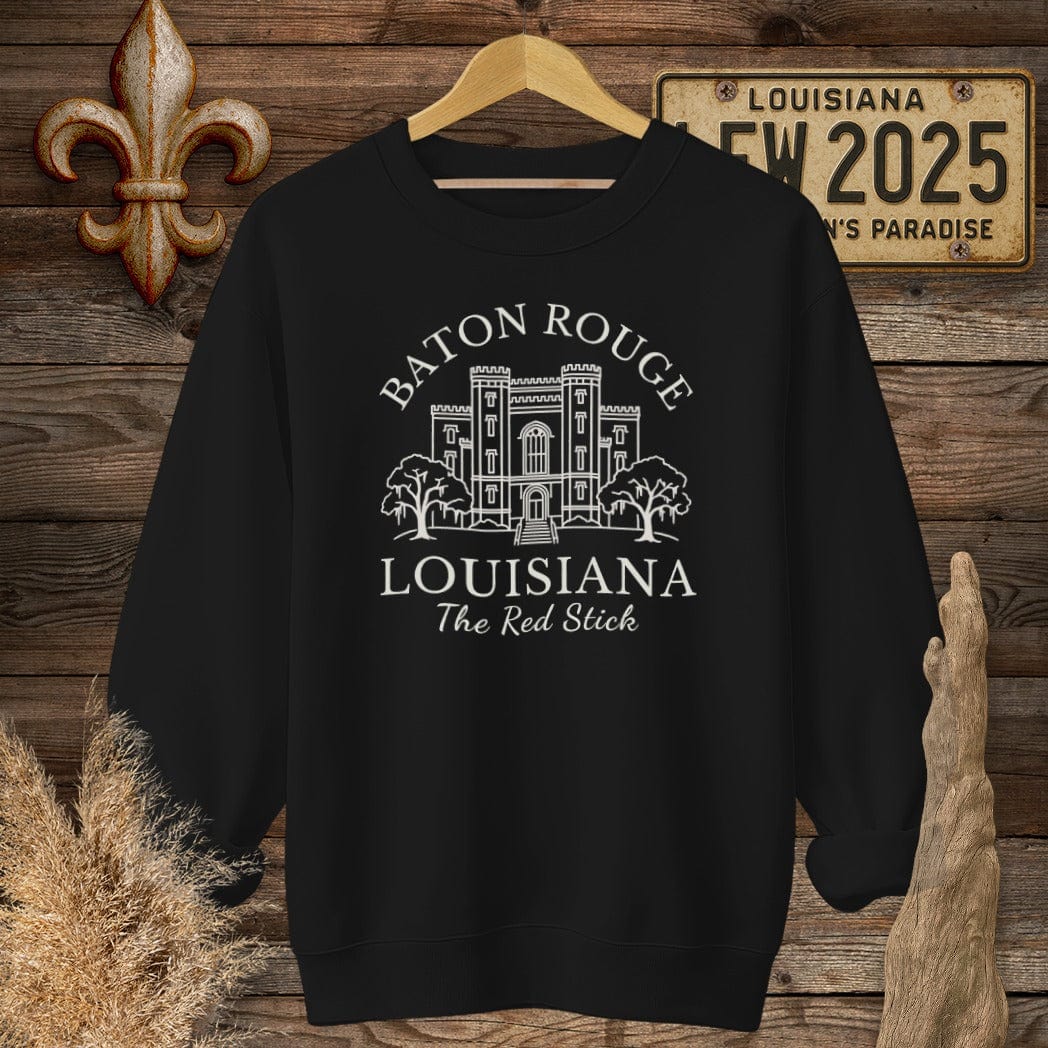 S / Black Louisiana Baton Rouge - The Red Stick Heritage Sweatshirt by Laissez Faire Wear