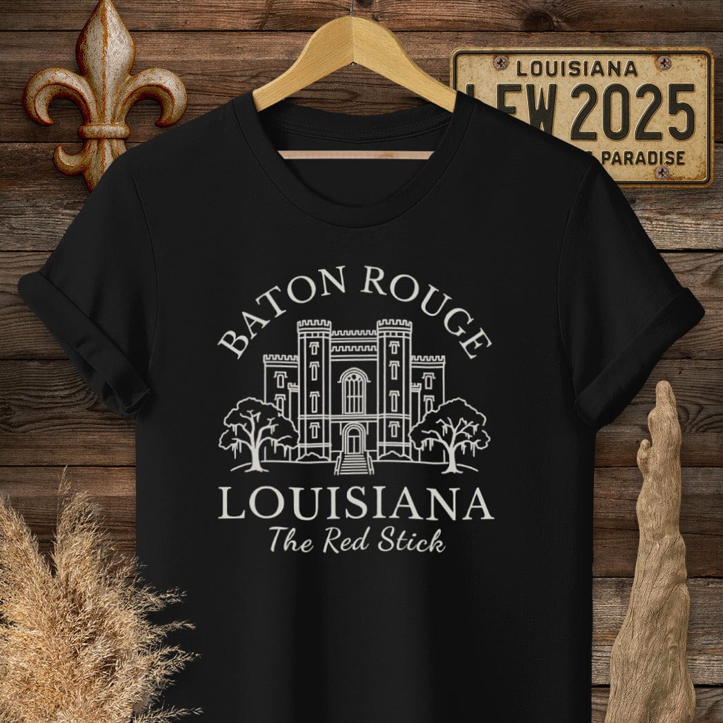 S / Black Louisiana Baton Rouge - The Red Stick Heritage T-Shirt by Laissez Faire Wear