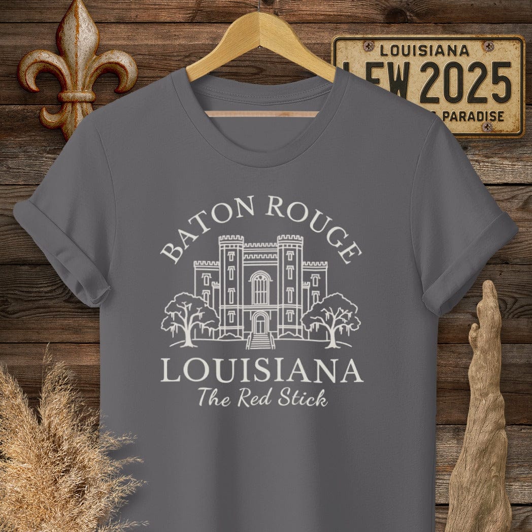 S / Charcoal Louisiana Baton Rouge - The Red Stick Heritage T-Shirt by Laissez Faire Wear