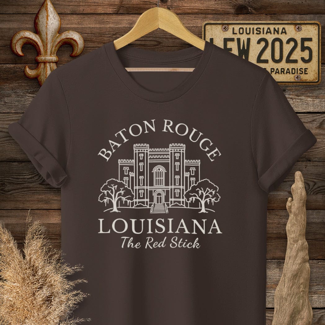 S / Dark Chocolate Louisiana Baton Rouge - The Red Stick Heritage T-Shirt by Laissez Faire Wear