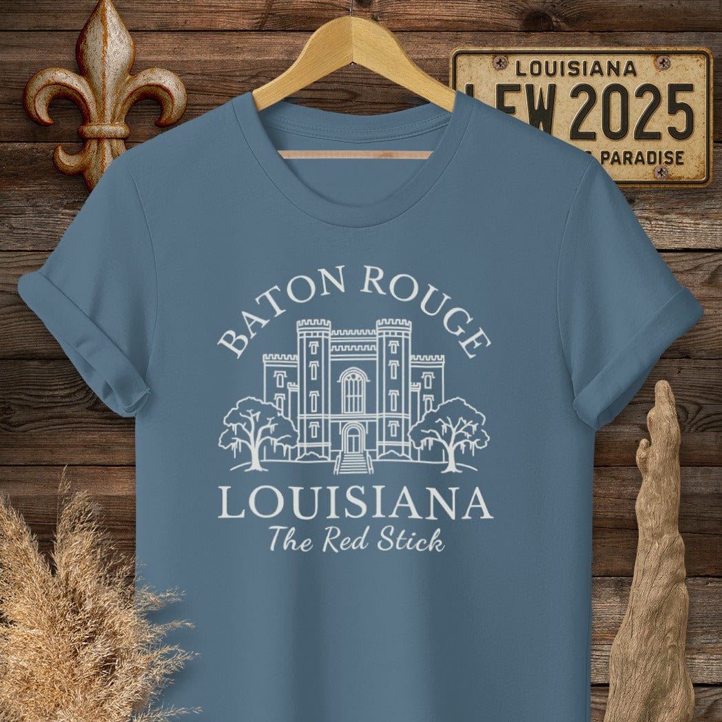S / Indigo Blue Louisiana Baton Rouge - The Red Stick Heritage T-Shirt by Laissez Faire Wear