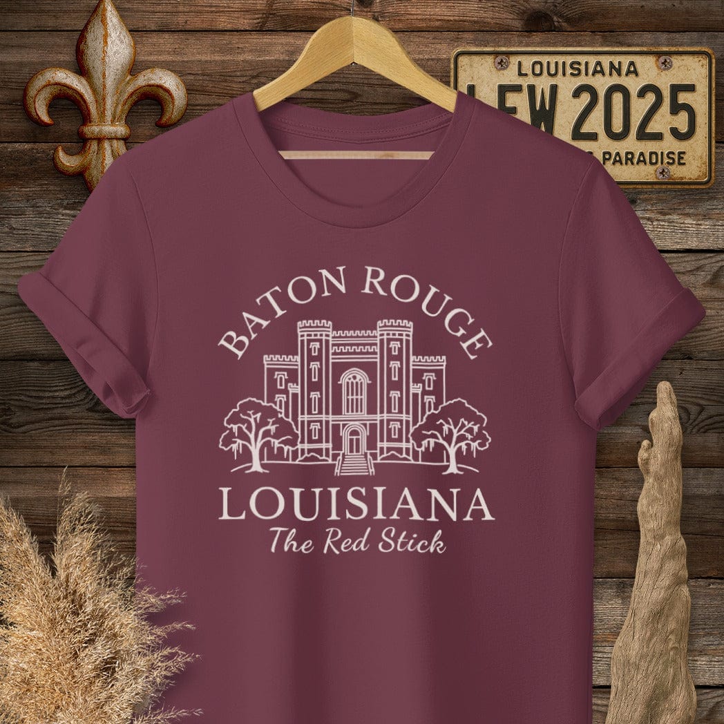 S / Maroon Louisiana Baton Rouge - The Red Stick Heritage T-Shirt by Laissez Faire Wear