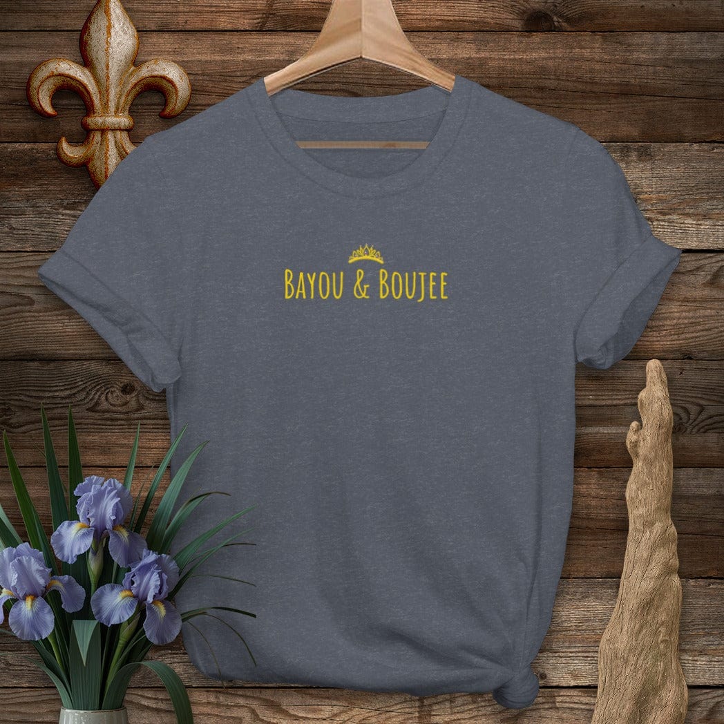 S / Heather Navy Louisiana Bayou And Boujee T-Shirt by Laissez Faire Wear