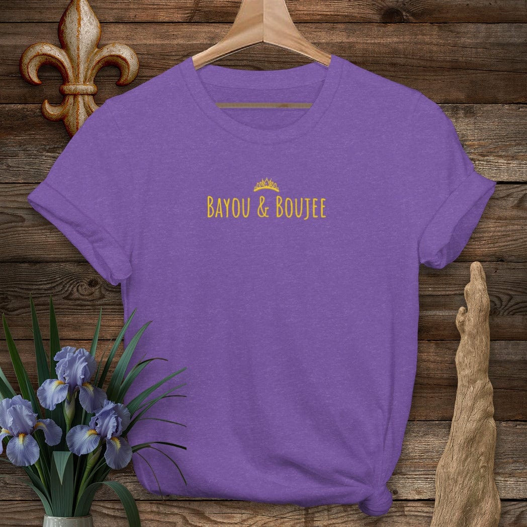 S / Heather Purple Louisiana Bayou And Boujee T-Shirt by Laissez Faire Wear