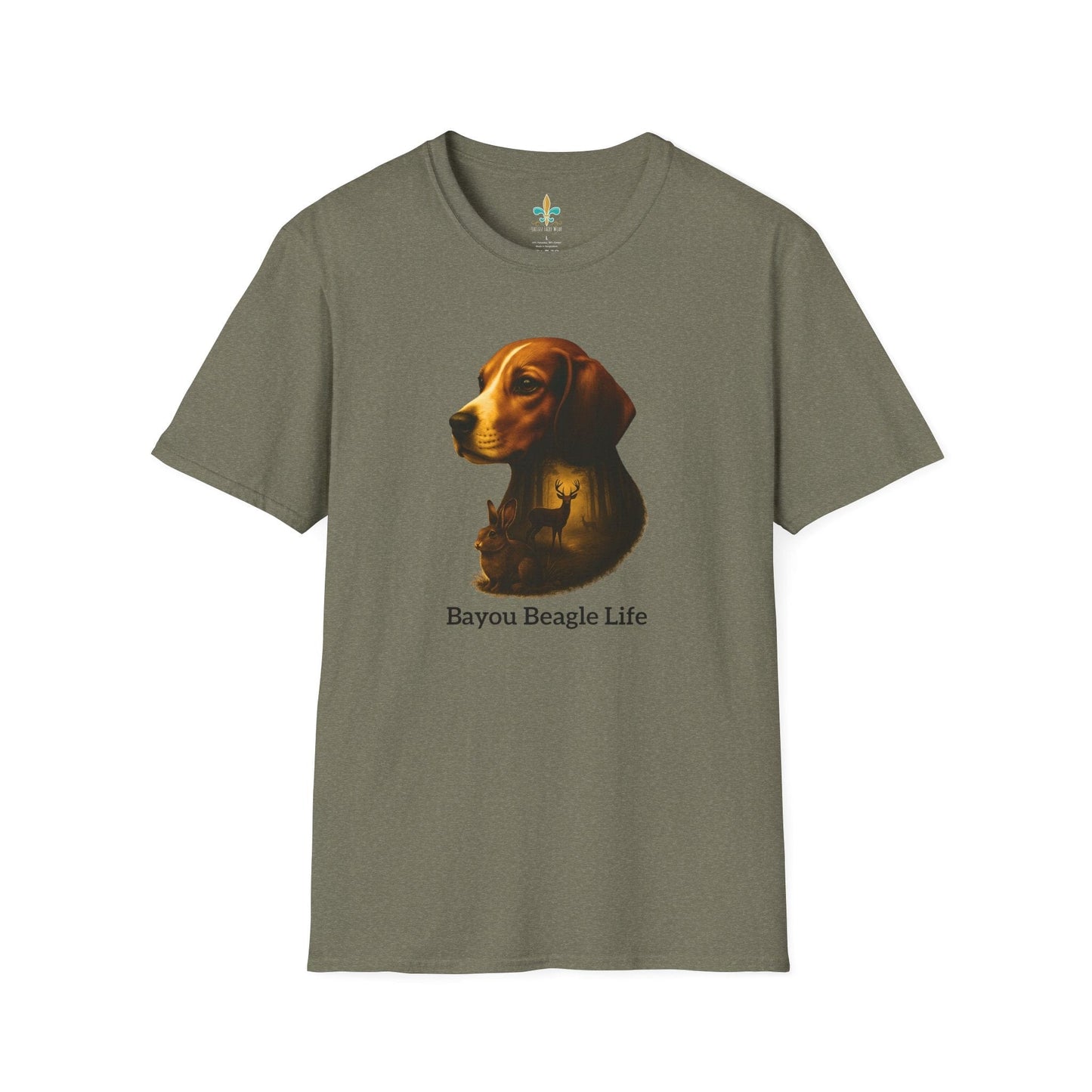 Heather Military Green / S Louisiana "Bayou Beagle Life" – Beagle Louisiana Rabbit Hunting Dog T-Shirt by Laissez Faire Wear