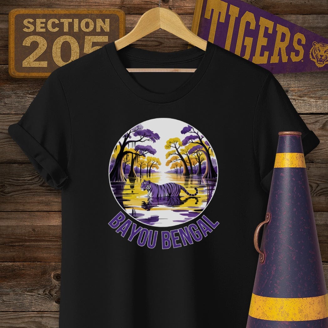 S / Black Louisiana Bayou Bengal Tiger Game Day T-Shirt by Laissez Faire Wear