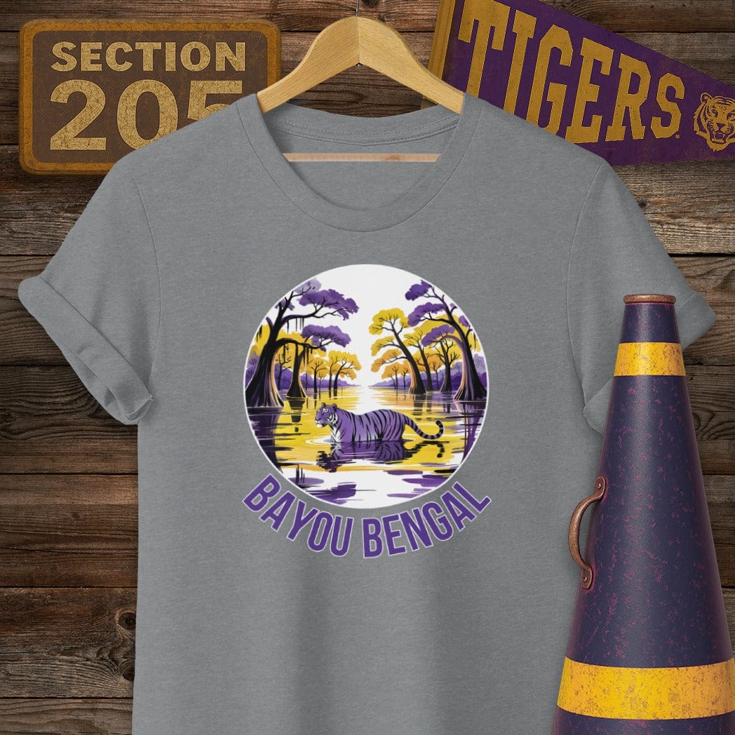 S / Graphite Heather Louisiana Bayou Bengal Tiger Game Day T-Shirt by Laissez Faire Wear