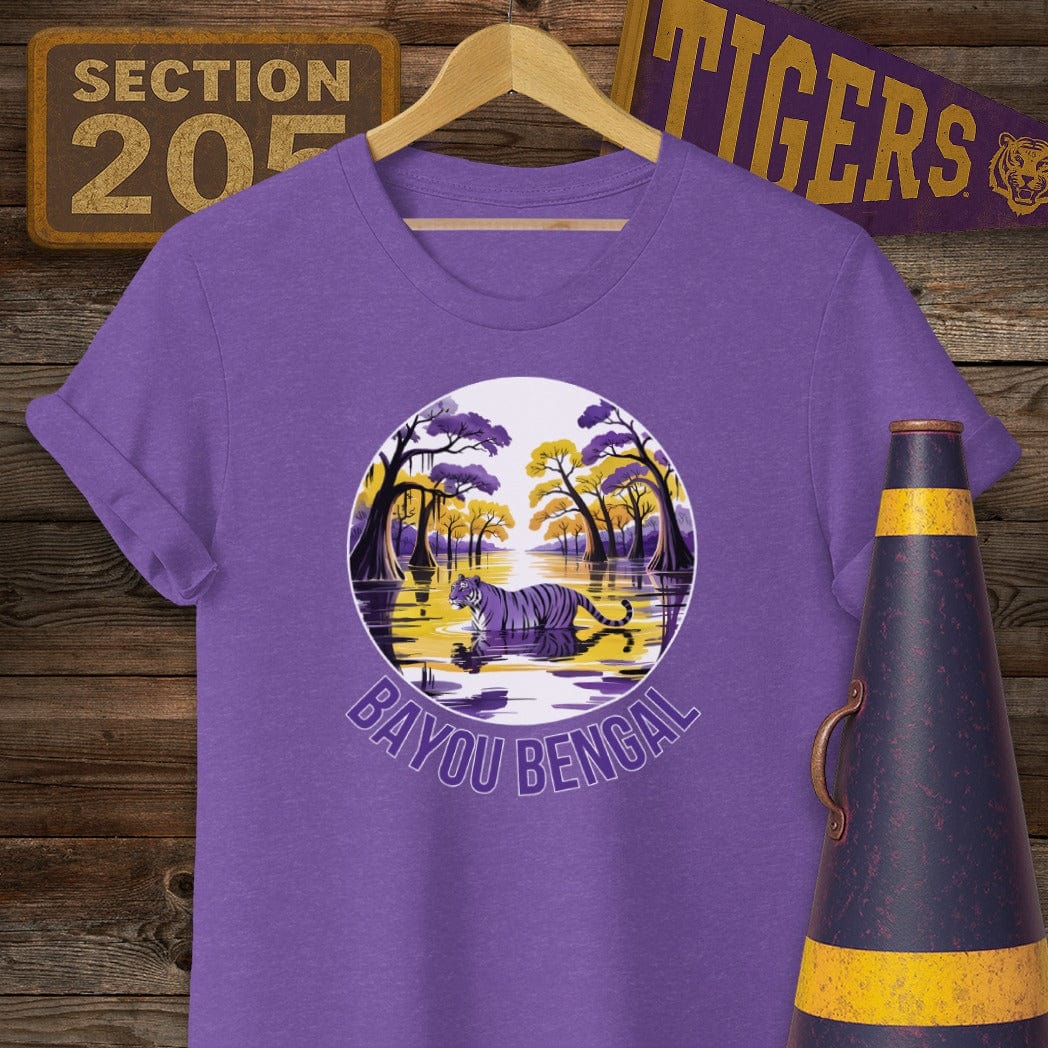 S / Heather Purple Louisiana Bayou Bengal Tiger Game Day T-Shirt by Laissez Faire Wear