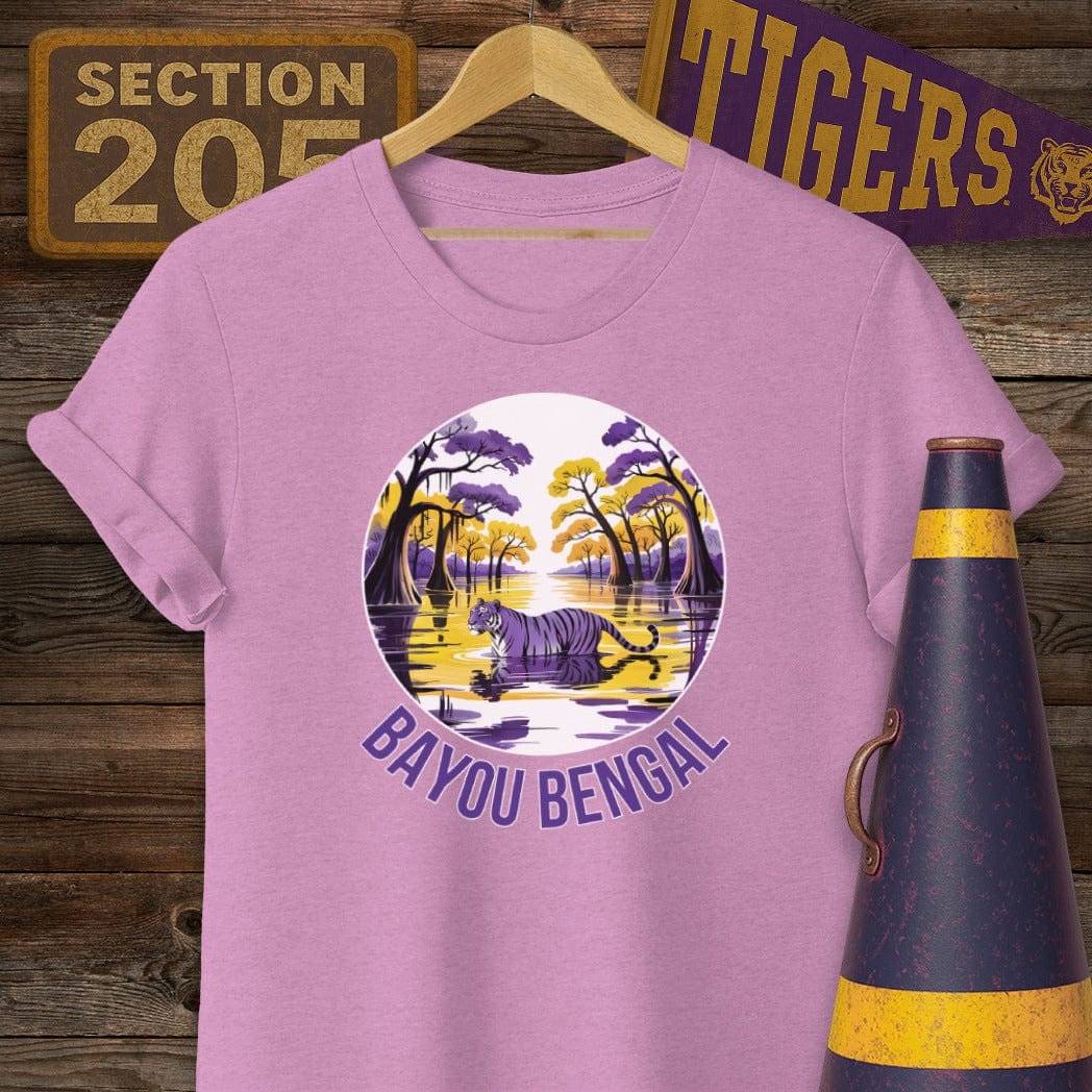 S / Heather Radiant Orchid Louisiana Bayou Bengal Tiger Game Day T-Shirt by Laissez Faire Wear