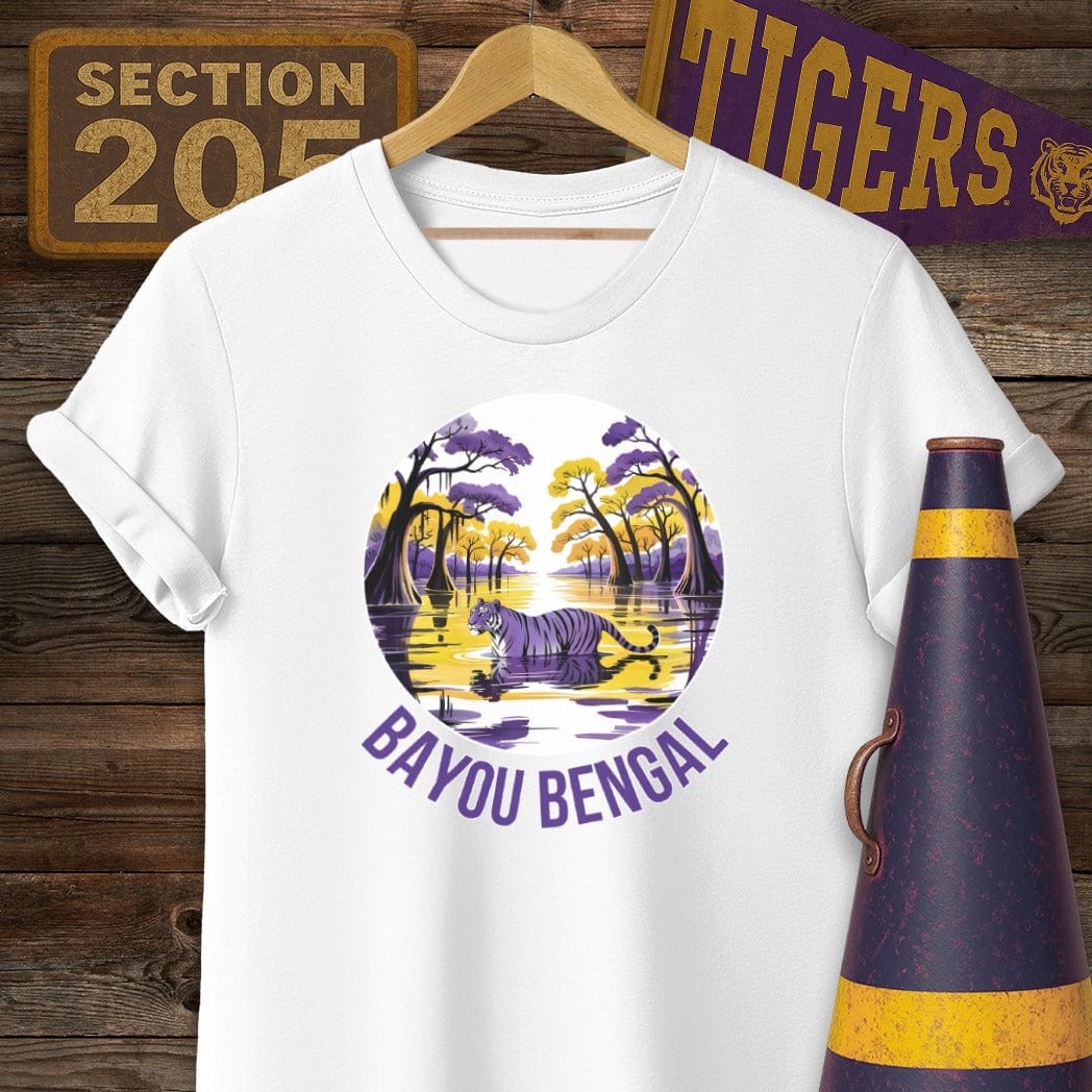 S / White Louisiana Bayou Bengal Tiger Game Day T-Shirt by Laissez Faire Wear