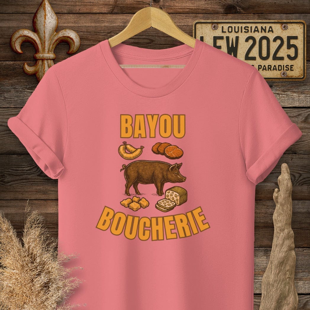 S / Coral Silk Louisiana Bayou Boucherie T-Shirt by Laissez Faire Wear