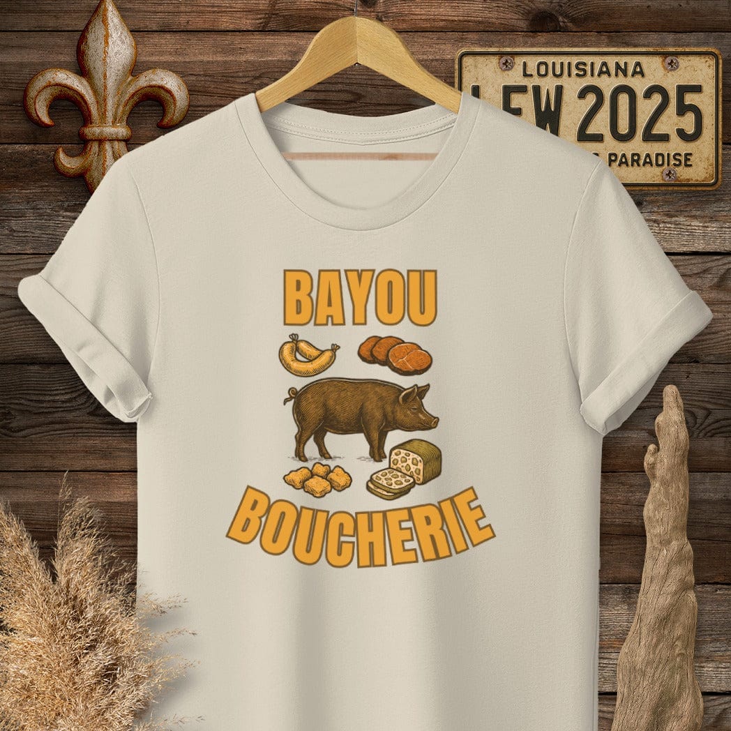 S / Sand Louisiana Bayou Boucherie T-Shirt by Laissez Faire Wear