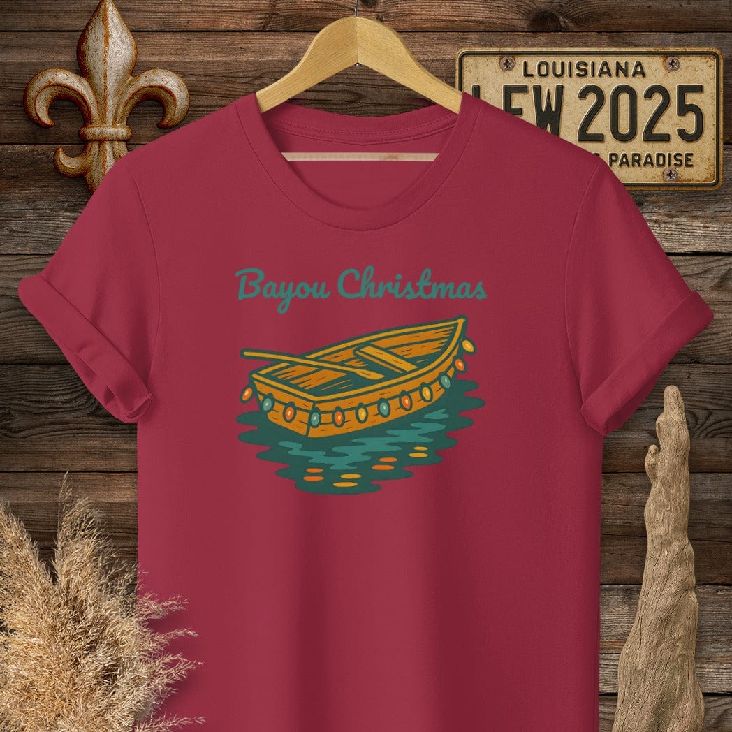 S / Cardinal Red Louisiana Bayou Christmas Holiday T-Shirt by Laissez Faire Wear