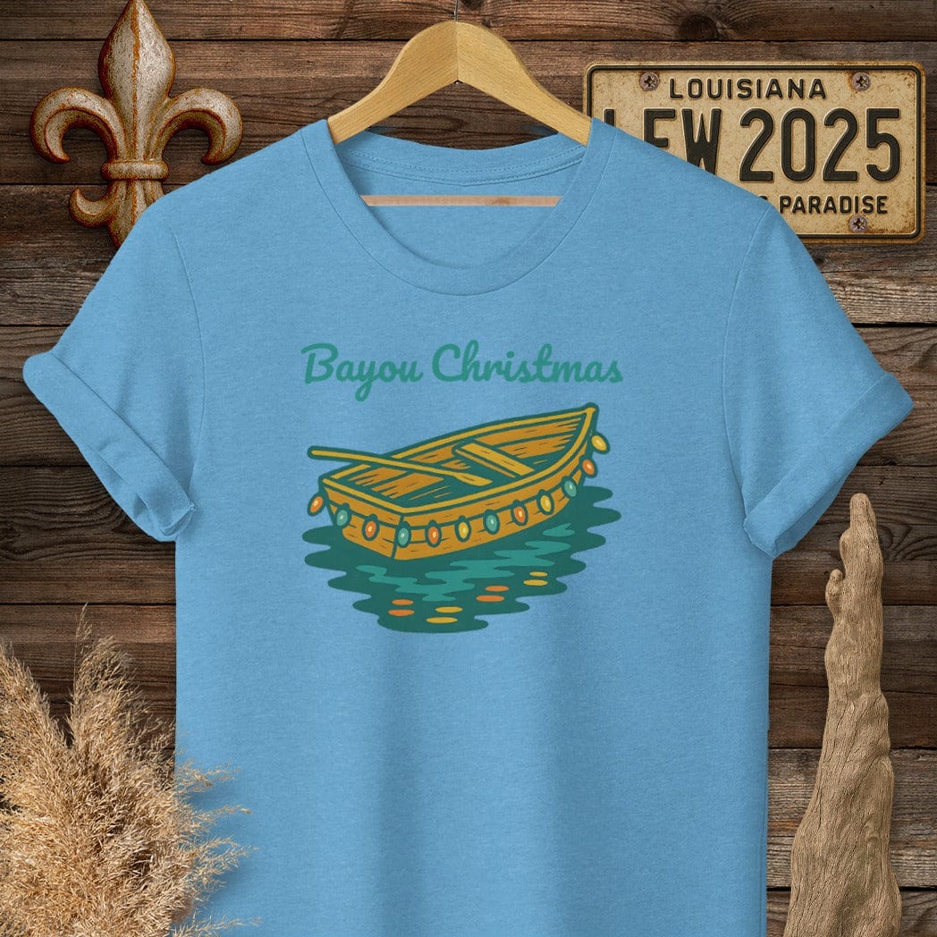 S / Heather Sapphire Louisiana Bayou Christmas Holiday T-Shirt by Laissez Faire Wear
