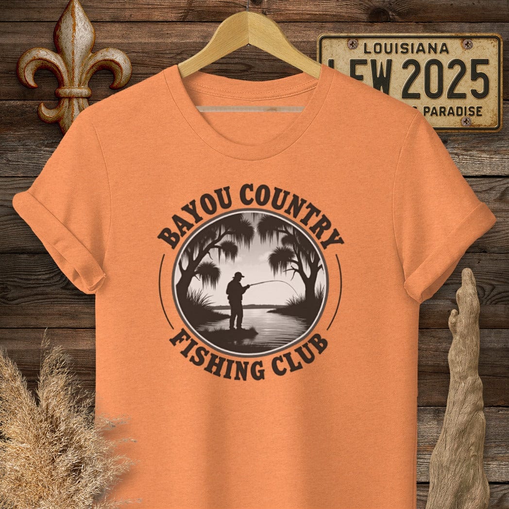 S / Heather Orange Louisiana Bayou Country Fishing Club Logo T-Shirt by Laissez Faire Wear