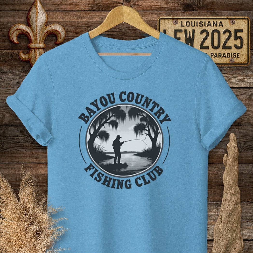 S / Heather Sapphire Louisiana Bayou Country Fishing Club Logo T-Shirt by Laissez Faire Wear