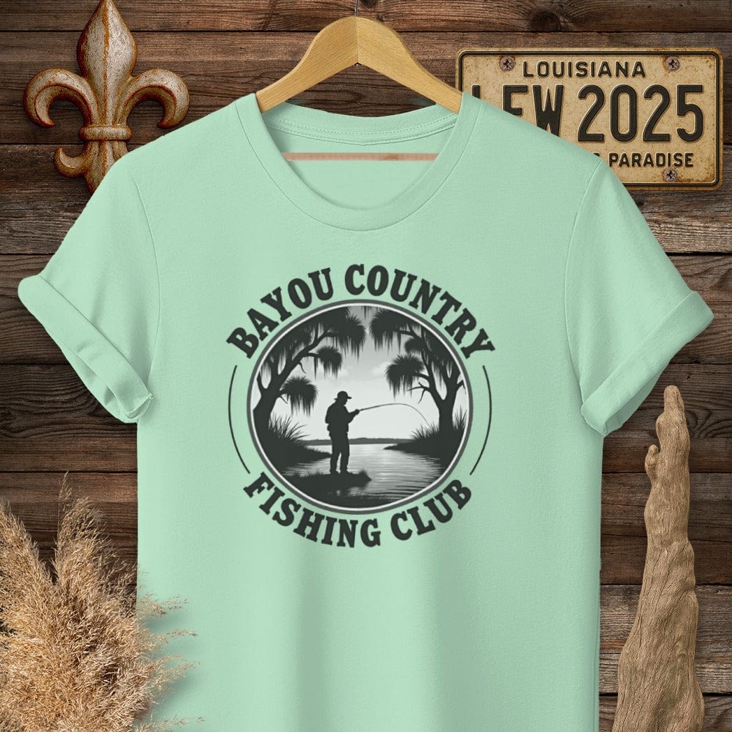 S / Mint Green Louisiana Bayou Country Fishing Club Logo T-Shirt by Laissez Faire Wear