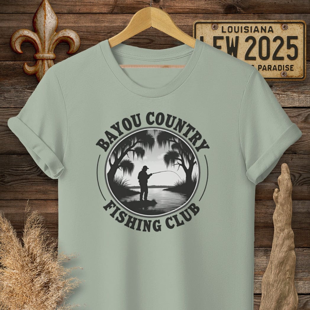 S / Sage Louisiana Bayou Country Fishing Club Logo T-Shirt by Laissez Faire Wear