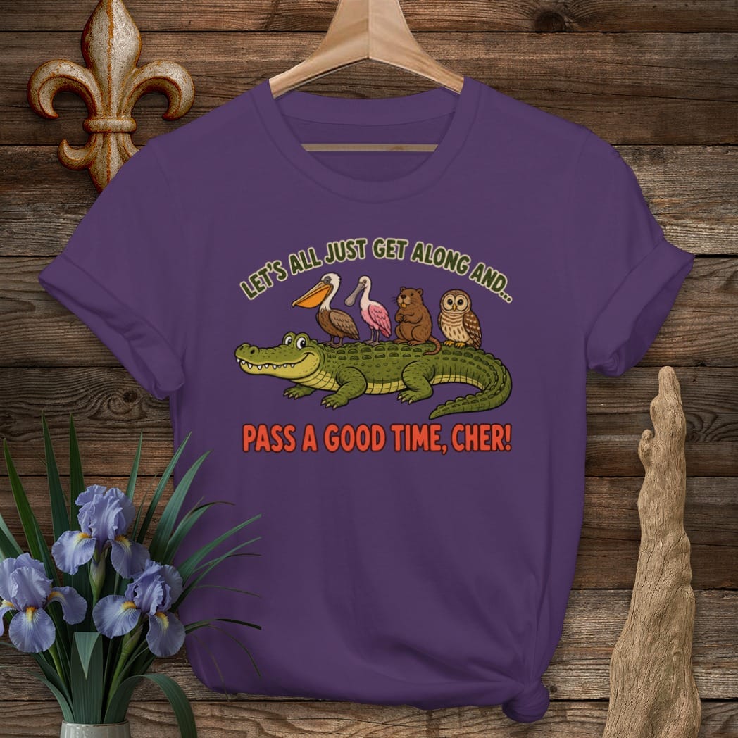S / Purple Louisiana Bayou Friends Get Along T-Shirt by Laissez Faire Wear