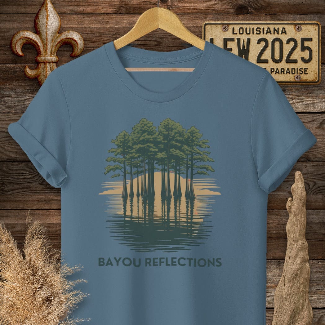 S / Indigo Blue Louisiana Bayou Reflections T-Shirt by Laissez Faire Wear